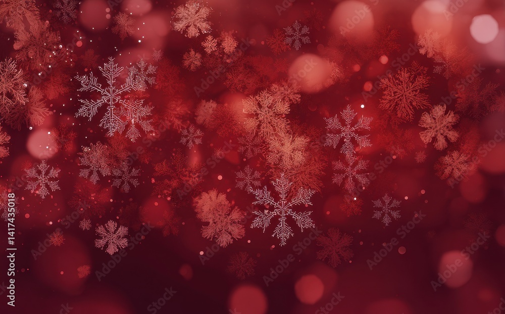 Red winter wonderland. Falling snowflakes create a magical, festive background. Red winter wonderland. Falling snowflakes create a magical, festive background.