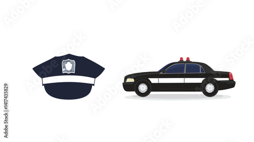 Flat vector illustration of police officer icon in uniform with badge and hat, representing law enforcement, public safety, authority, and justice system, ideal for security-related infographics