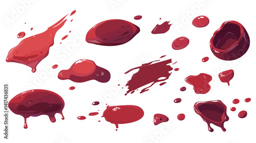 Realistic red blood splatter around edges on white background, detailed dripping texture, horror or crime concept for Halloween graphics, forensic design, medical illustration
