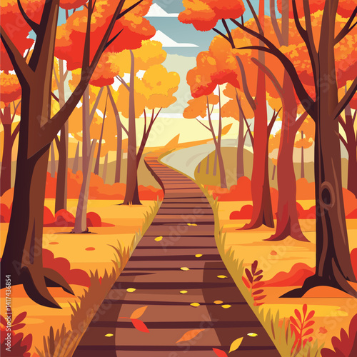 Autumn Path Through Colorful Woods