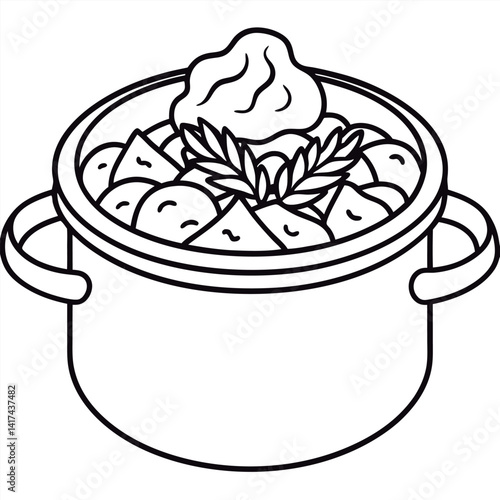 Hearty stew in a pot.
