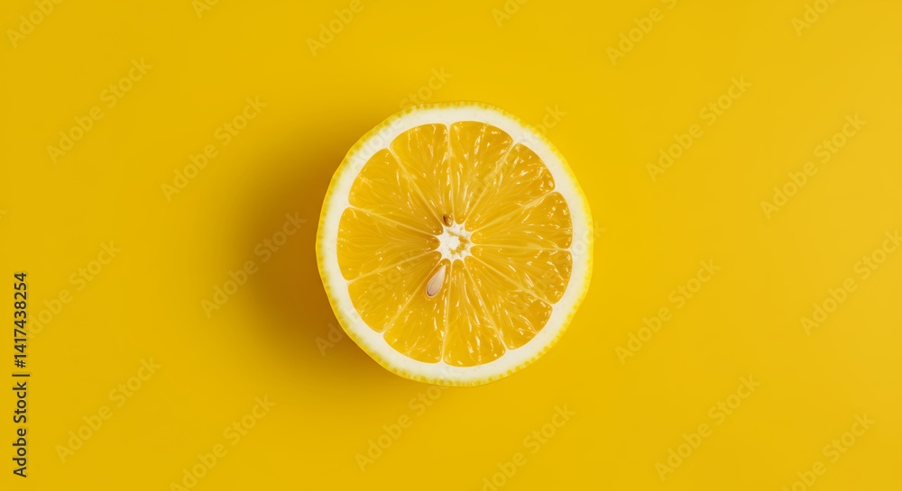 Slice of Lemon with Vibrant Yellow Background Slice of Lemon with Vibrant Yellow Background