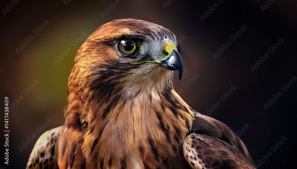 Majestic Close-Up of a Hawk with Intense Eyes and Striking Feather Details in Soft Lighting Majestic Close-Up of a Hawk with Intense Eyes and Striking Feather Details in Soft Lighting