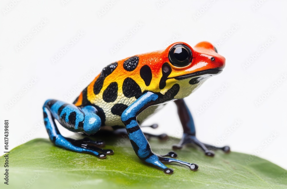 Fototapeta premium A colorful poison dart frog sitting on a leaf, its bright
