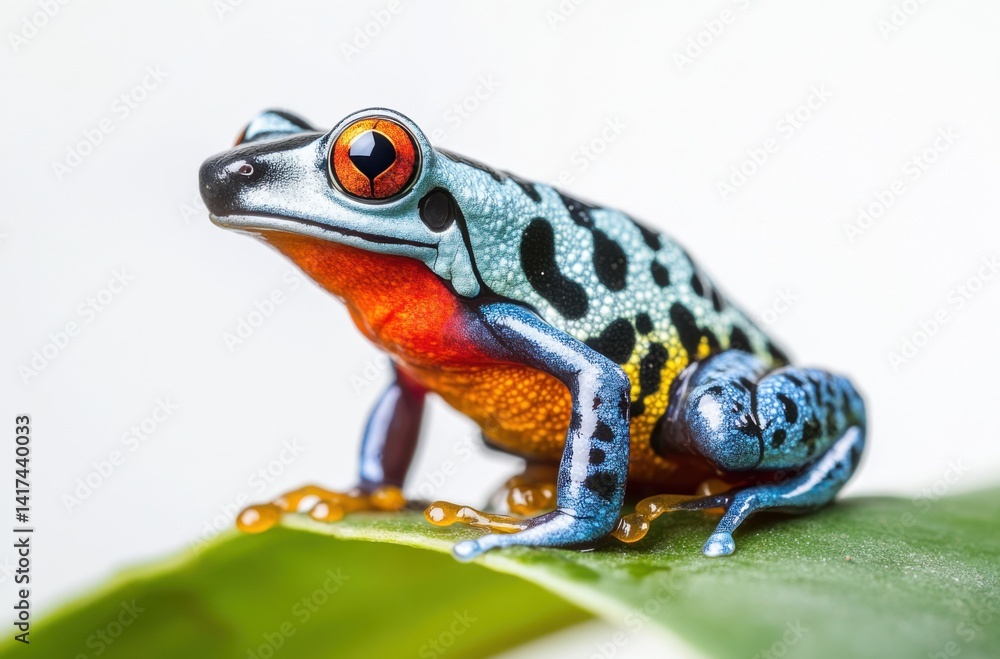 Obraz premium A colorful poison dart frog sitting on a leaf, its bright