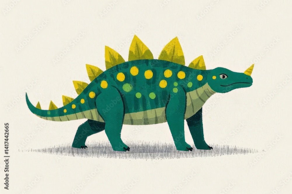 Fototapeta premium there is a green and yellow dinosaur with yellow spots on it