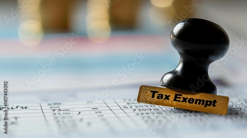 Golden tax exempt stamp pressed on official document with copy space, financial approval concept, government tax relief policy and legal exemption certification for business.