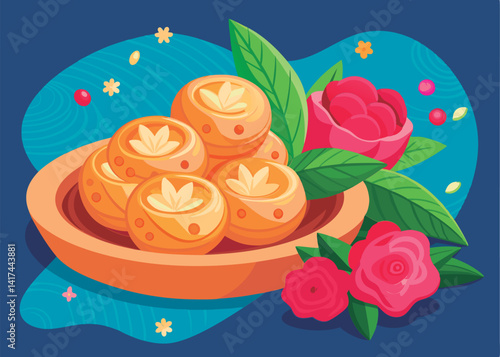 Delicious pastries in a decorative bowl.