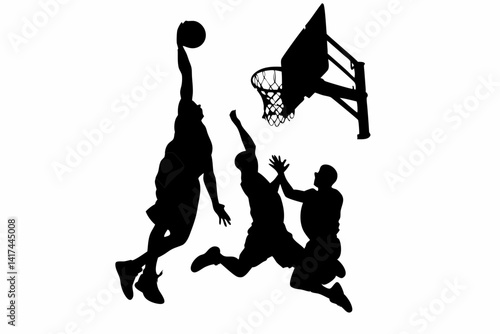 Basketball Jump SVG – High-Energy Silhouette Vector Set of Dynamic Players

