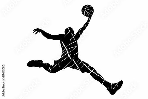 Basketball Jumper SVG – Silhouette Vector of Player in Flight for Sports Design

