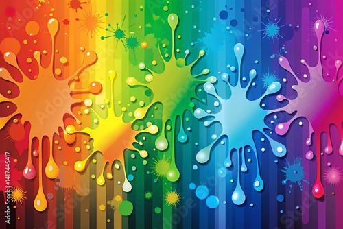 Gradient splash background with dripping paint streaks and cartoon splats