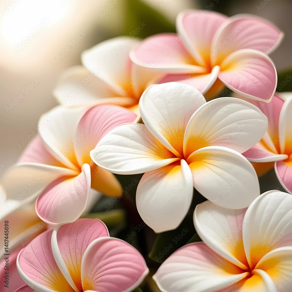 Fototapeta premium Plumeria, Fragrant flowers in white, pink, and yellow tones