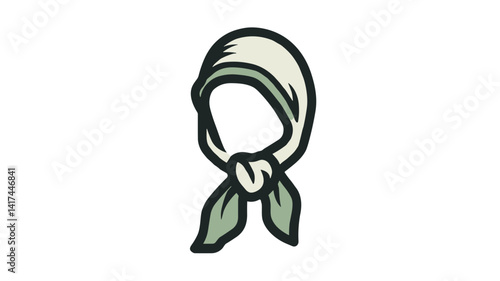 Simple line drawing of a headscarf icon in green  