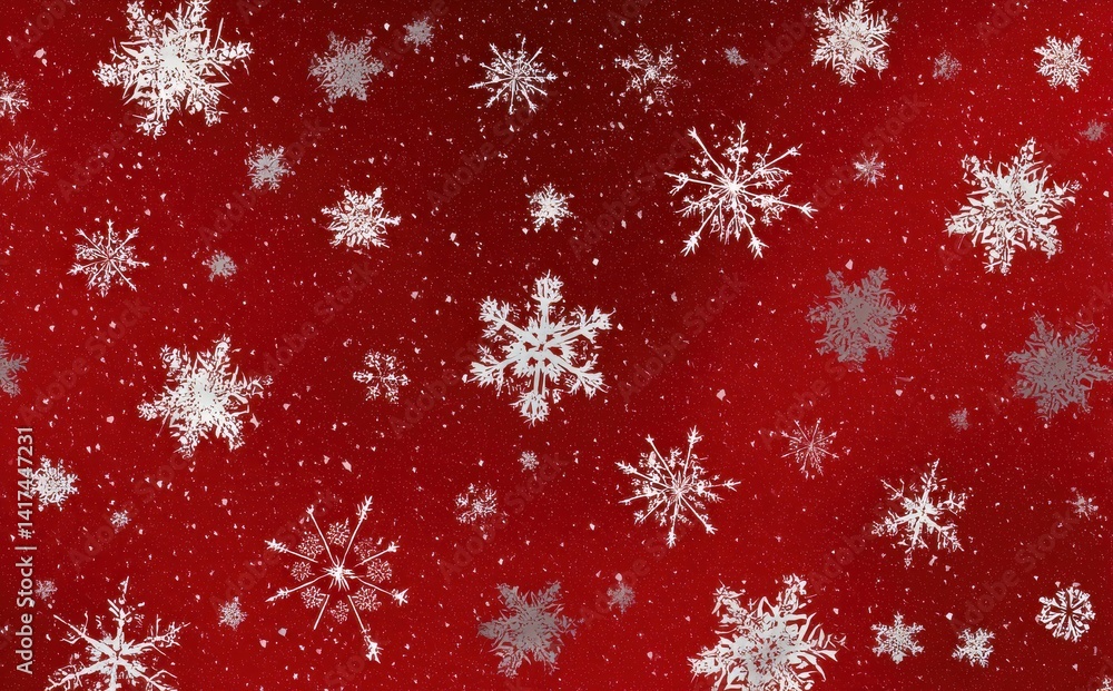 A festive red background adorned with numerous white snowflakes, creating a cheerful winter wonderland scene. Perfect for holiday cards or winter-themed designs. A festive red background adorned with numerous white snowflakes, creating a cheerful winter wonderland scene. Perfect for holiday cards or winter-themed designs.