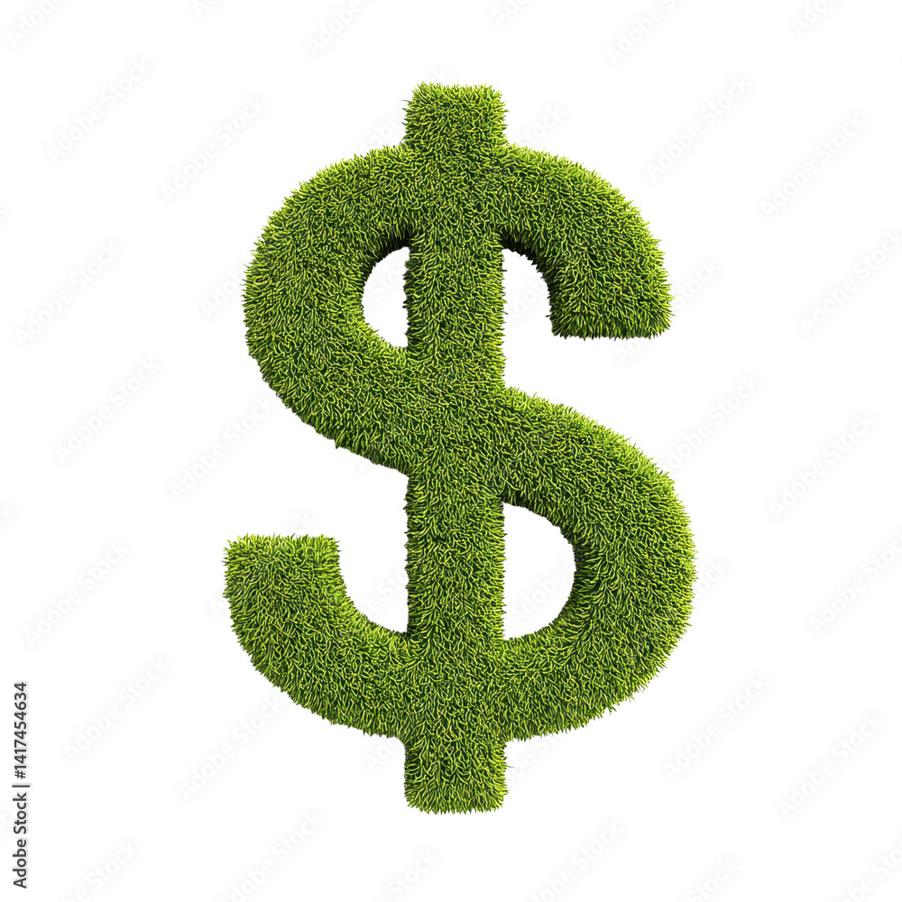 Green dollar sign made of grass on white background. Concept of green economy, investment, and finance. Green dollar sign made of grass on white background. Concept of green economy, investment, and finance.