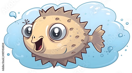 happy cartoon pufferfish in blue water clip art preview