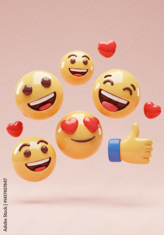 Fototapeta premium Floating 3D Emojis on Pink Background