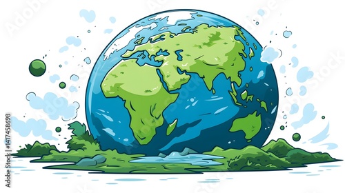 Fototapeta Naklejka Na Ścianę i Meble -  Illustration of a whimsical comic book style cartoon depicting planet earth with a playful twist