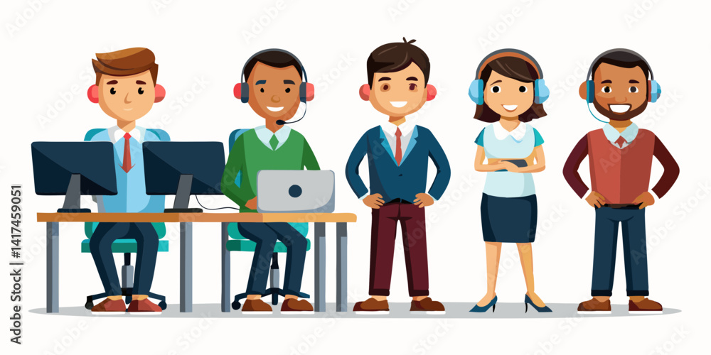 Set of indian customer service representative typing on laptop, answering calls, and providing support in modern office space. Set of indian customer service representative typing on laptop, answering calls, and providing support in modern office space.