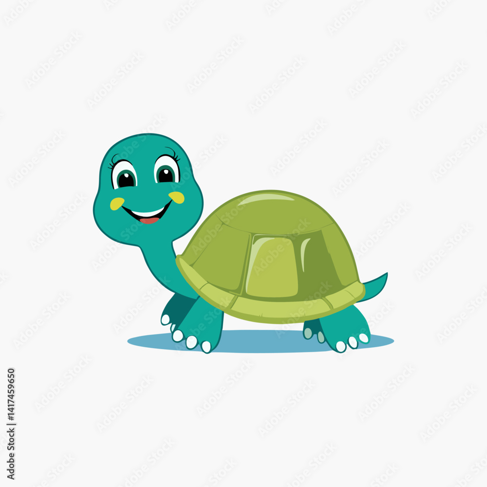 Obraz premium Smiling cartoon turtle with cheerful eyes walking on sunny path outdoors