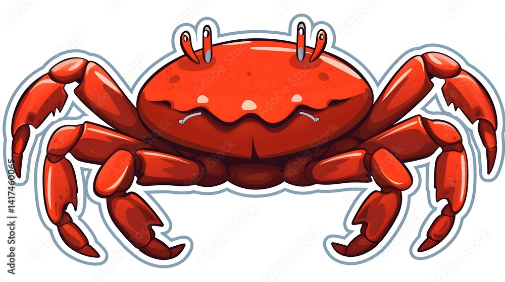 Fototapeta premium Detailed distressed sticker design featuring a cute cartoon crab for projects