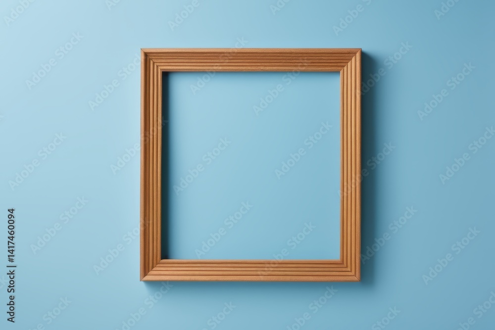 a close up of a wooden frame on a blue wall a close up of a wooden frame on a blue wall