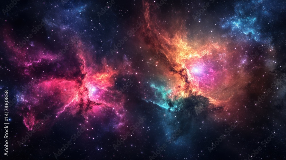 A vibrant and colorful nebula in space, showcasing stars and cosmic dust. A vibrant and colorful nebula in space, showcasing stars and cosmic dust.