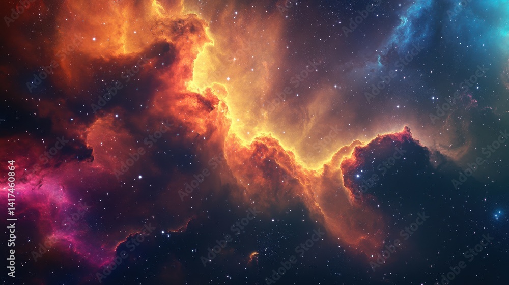 Fototapeta premium A vibrant and colorful nebula in space, showcasing stars and cosmic dust.