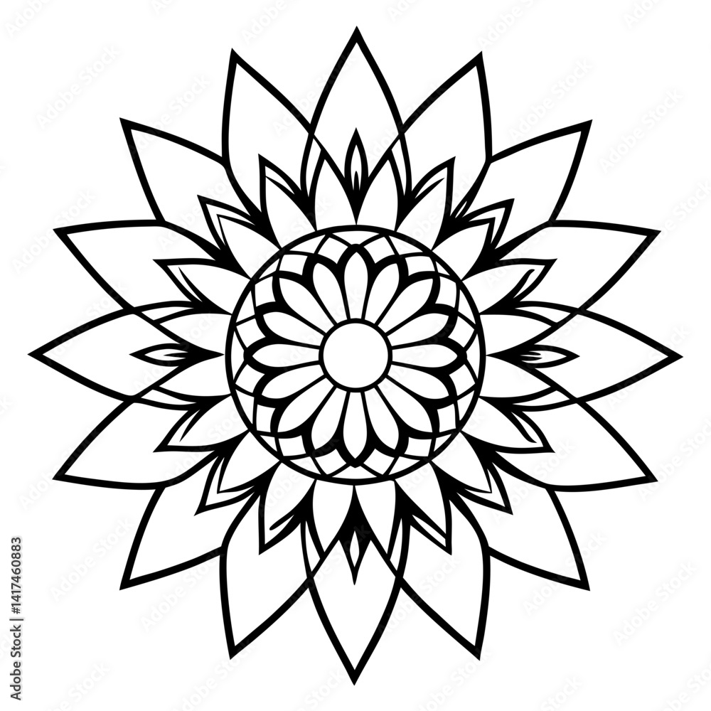 Minimal Sunflower Bloom Mandala Vector Illustration on White Background Minimal Sunflower Bloom Mandala Vector Illustration on White Background
