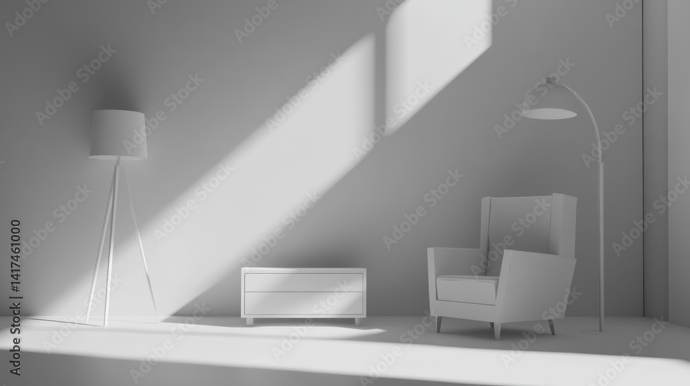 Fototapeta premium Modern minimalist interior design, sunlit room.