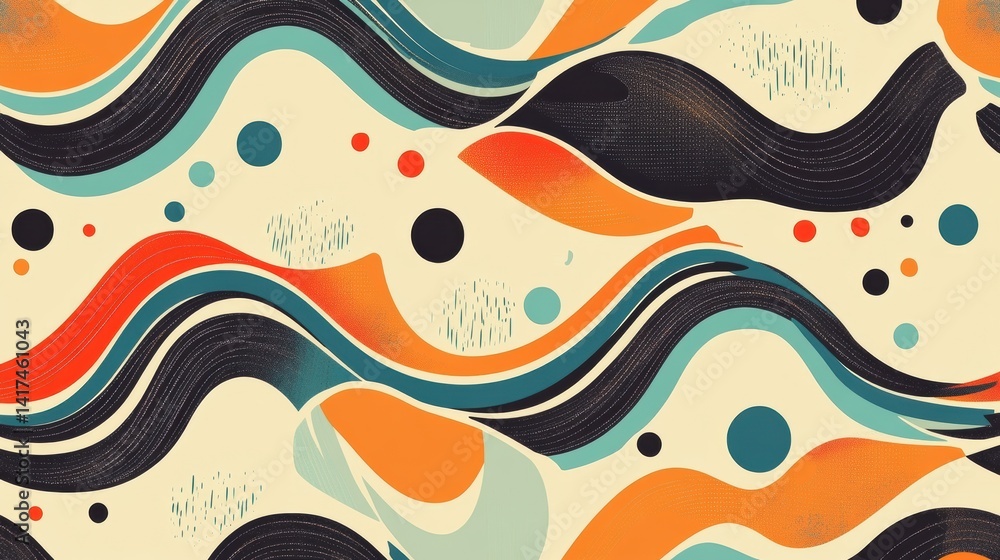 A retro pattern with colorful waves and dots, creating a vibrant and playful design. A retro pattern with colorful waves and dots, creating a vibrant and playful design.