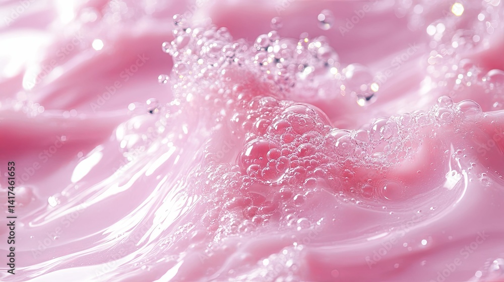 Pink liquid soap suds, a close-up view of bubbles. Pink liquid soap suds, a close-up view of bubbles.