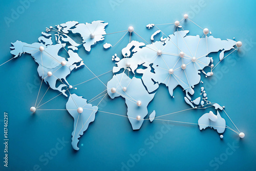 Powder blue with map pins connected by digital thread lines