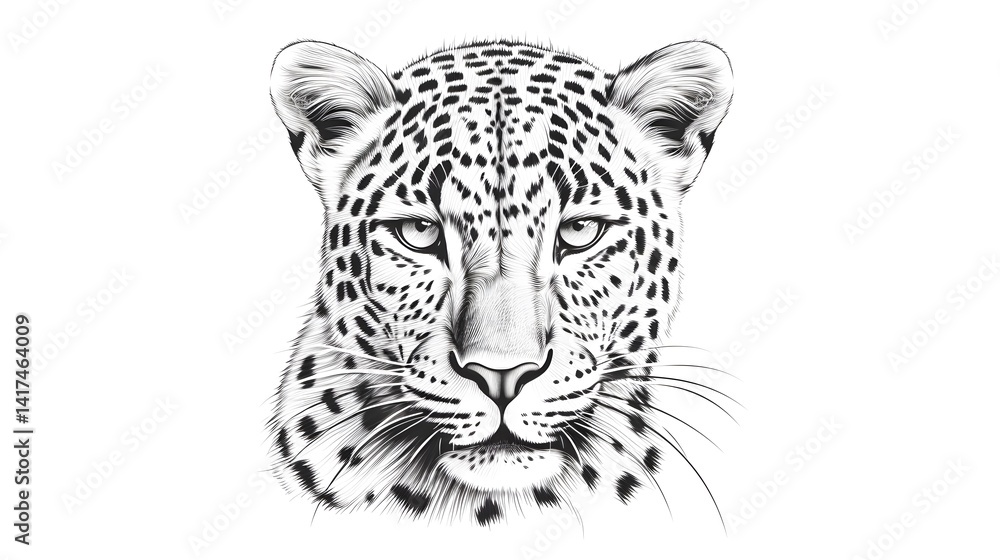 Detailed Hand Drawn Leopard Portrait Sketch for Wildlife Illustration Projects Detailed Hand Drawn Leopard Portrait Sketch for Wildlife Illustration Projects