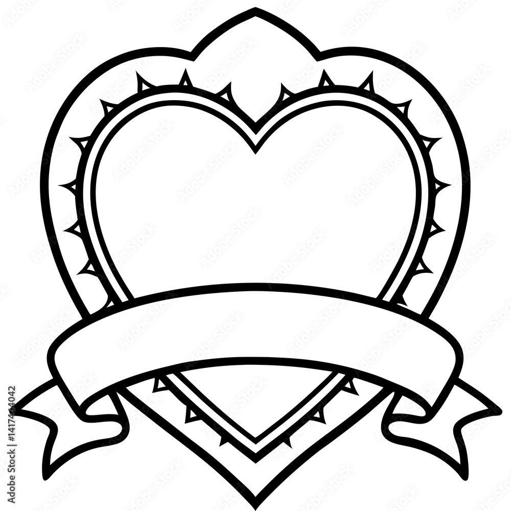 Floral Heart Line Art with Banner Floral Heart Line Art with Banner