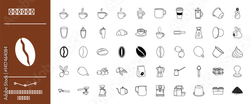 Coffee Icon Set with Editable Strokes. Vector illustration