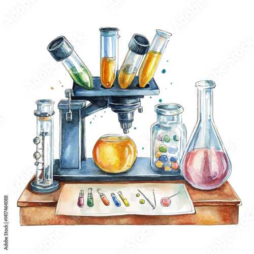 Science Fair Model, vector watercolor illustration, isolated on a white background.