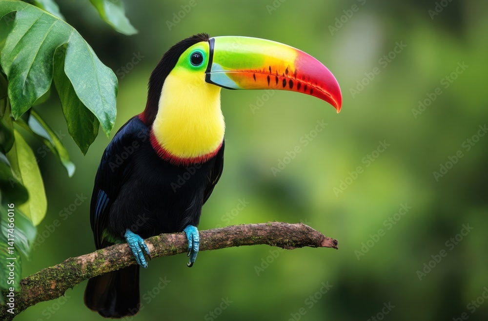 Fototapeta premium A toucan with its iconic colorful beak, perched on a branch