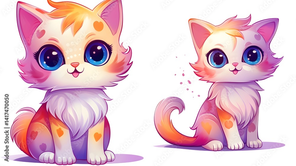 Professional warm gradient line drawing of a cute cartoon cat for commercial use Professional warm gradient line drawing of a cute cartoon cat for commercial use