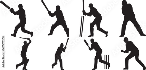 Vector silhouettes of Cricket Players.