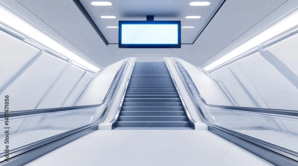 Fototapeta premium Futuristic Underground Station: Modern Escalator and Staircase Design