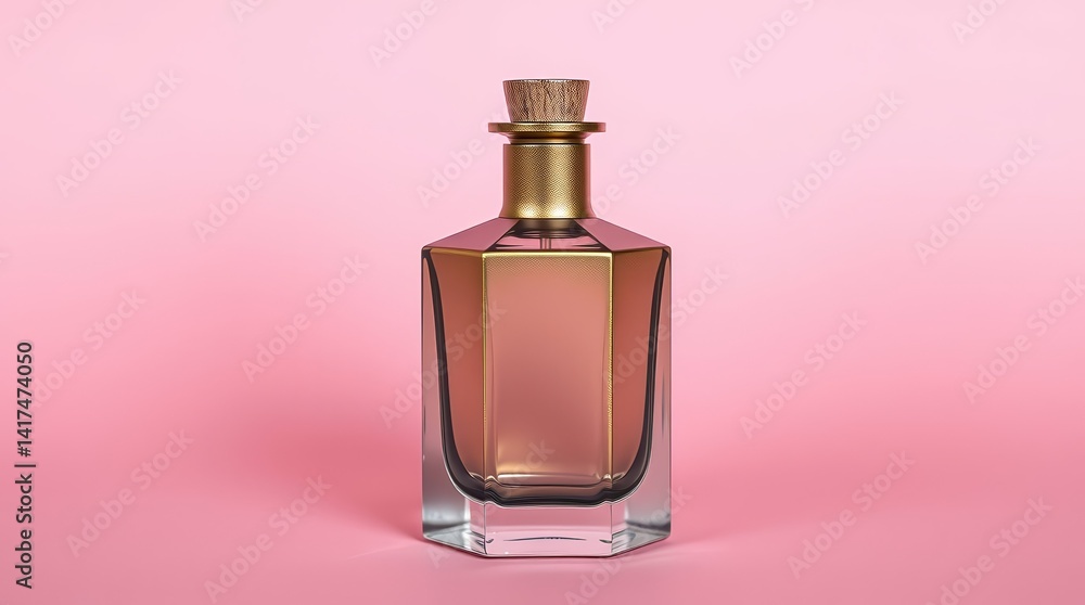 Minimalist Glass Bottle with Cork on Soft Pink Background Minimalist Glass Bottle with Cork on Soft Pink Background