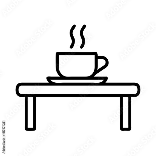 Isolated outline drawing of coffee cup with steam on table for cafe or restaurant menu design