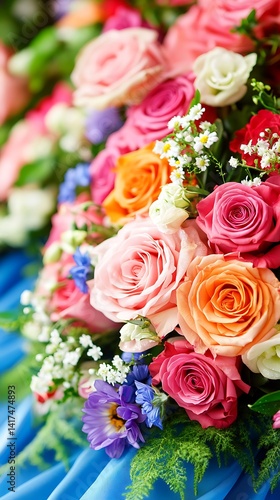 Vibrant Rose Bouquet with Closeup.