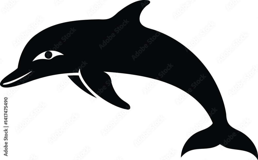 Fototapeta premium Stylized Black and White Vector of a Leaping Dolphin with Sleek Form