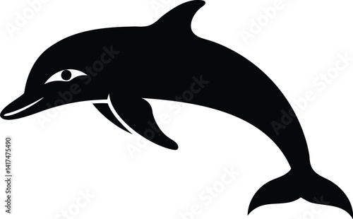 Stylized Black and White Vector of a Leaping Dolphin with Sleek Form