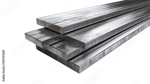 Professional Close-Up Shot of Polished Steel Flat Bars on White Background