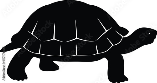 Minimalist Black and White Vector of a Walking Turtle with Simple Shell