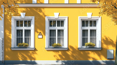 Obraz na płótnie Illustration of a home facade in yellow color and white windows close-up w salonie