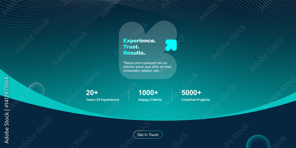 Modern business banner design with abstract curves and gradients, ideal for corporate websites, presentations, landing pages, and branding. Professional layout with stats and CTA button.